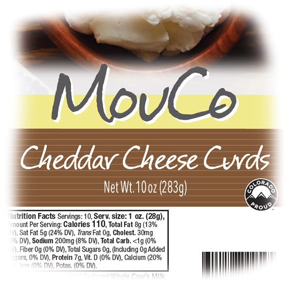 MouCo Cheddar Cheese Curds Label